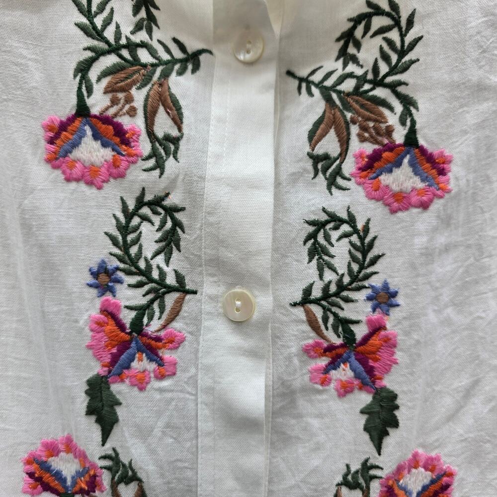 Hermoza Floral Embroidered Button Front Tunic Shirt Dress Boho White SZ Large - Picture 3 of 8